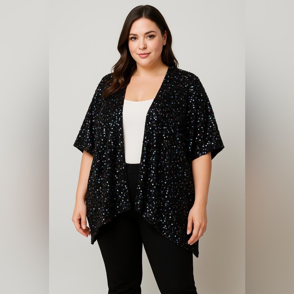Elegant Torrid Black Sequin Cape Jacket OS, like New